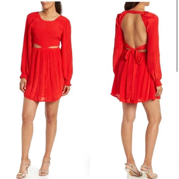 NWT Shahida Parides Red Long Sleeve Cutout Short Dress - Picture 1 of 3